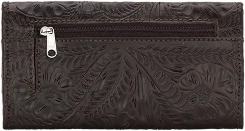 Vista 2 de American West Leather Ladies' Tri-Fold Wallet - Billetera para Mujer, Chocolate, Cartera triple