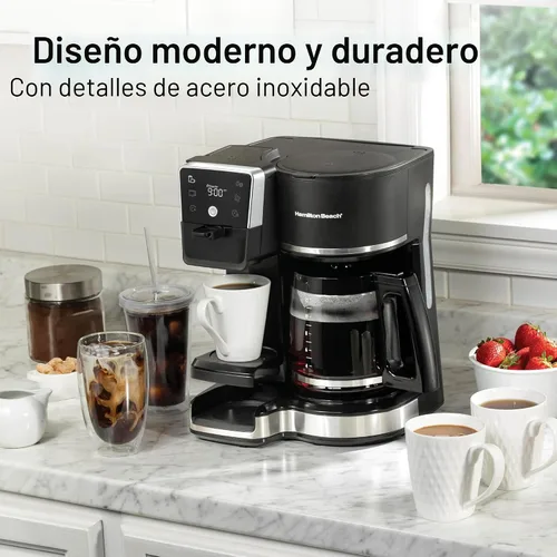 Vista 10 de Hamilton Beach - Cafetera de goteo de 2 vías y cafetera de una sola porción Hot & Iced Coffee Maker 12 Cup Glass Carafe AquaFlow Showerhead