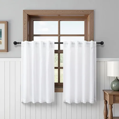 Vista 14 de DANCURTON Cortinas de lino para ventana, cocina moderna, dormitorio, ventanas pequeñas, 2 paneles con bolsillo con pestaña trasera, gruesas