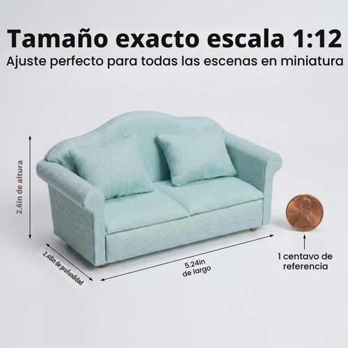 Vista 5 de Sofá de casa de muñecas, muebles en miniatura, sofá con almohadas para sala de estar, decoración de escritorio, sofá de tela, mini accesorios