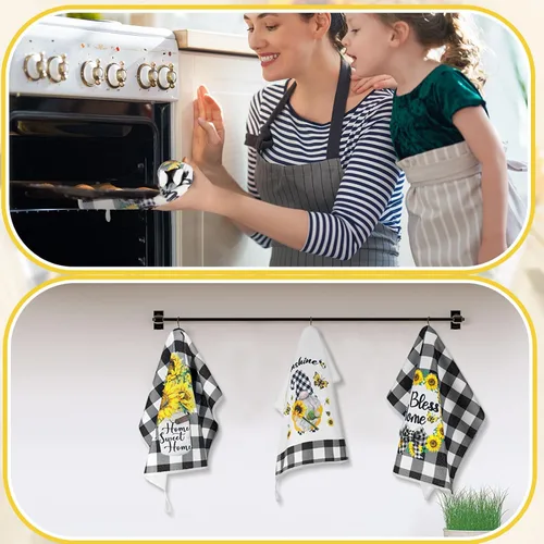 Vista 2 de Preboun 4 toallas de cocina de girasol de 16 x 24 pulgadas, toallas de cocina de verano para cocina, paños de cocina decorativos, toallas de mano
