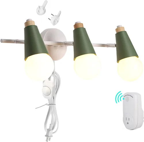 Vista 11 de Lámpara de pared ajustable de 3 cabezales sin taladrar, con interruptor de temporizador regulable, con certificación UL, de 5 pies, compatible