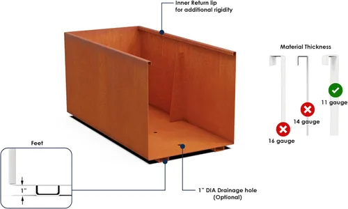 Vista 3 de Plantercraft Corten - Maceta rectangular de acero rústico para jardín, 40 pulgadas de largo, 16 pulgadas de ancho y 20 pulgadas de alto, resistente