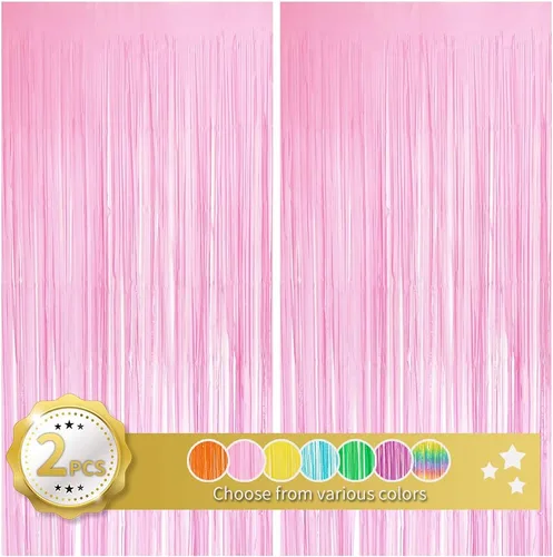 Vista 18 de BEISHIDA Paquete de 2 cortinas de flecos de aluminio, cortinas metálicas de oropel negro, cortina de fondo de fotos para Halloween, boda, despedida