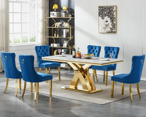 Vista 49 de Juego de mesa de comedor de 5 piezas para 4, mesa de cocina de mármol negro de 68 pulgadas con 4 sillas beige, mesa de comedor rectangular moderna