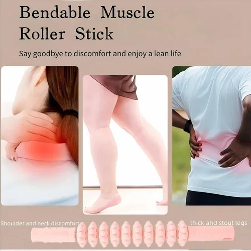 Vista 2 de Barra de rodillo muscular, 10 rodillos, diseño flexible de 180 grados, herramienta de masaje fascista para recuperación de piernas y espalda