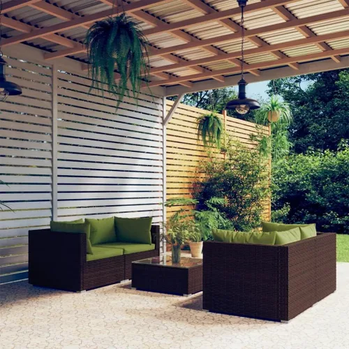 Vista 16 de Ensemble de Salon de Jardin 5 Pièces Brun Cannelle Rouge, Meuble d'Extérieur Modulable Pour Terrasse Balcon, Résistant aux UV et à l'Eau avec