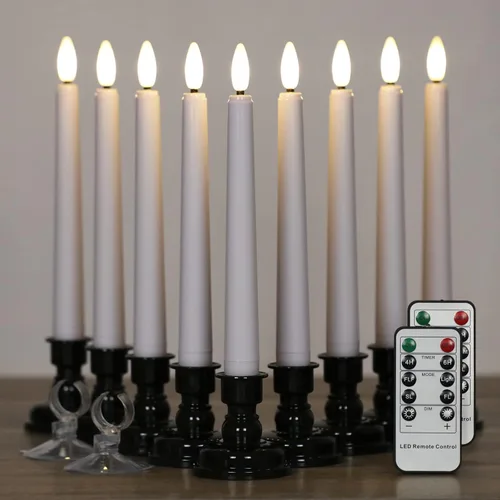 Vista 5 de Paquete de 9 velas de ventana sin llama de mecha 3D con control remoto y temporizador, velas LED de 8 pulgadas de alto, color marfil de 8 pulgadas