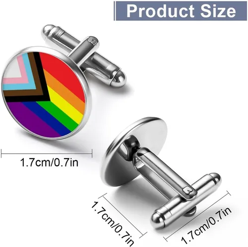 Vista 3 de Mancuernas redondas para hombre, diseño de bandera del orgullo del progreso, arco iris, gay, lesbiana, transgénero, bisexual, LGBTQ, 2