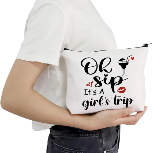 Vista 6 de POFULL Regalo de vacaciones para niñas, regalo de viaje, Oh Sip It's a Girl, bolsa de cosméticos para niñas, regalo de viaje para niñas, Viaje