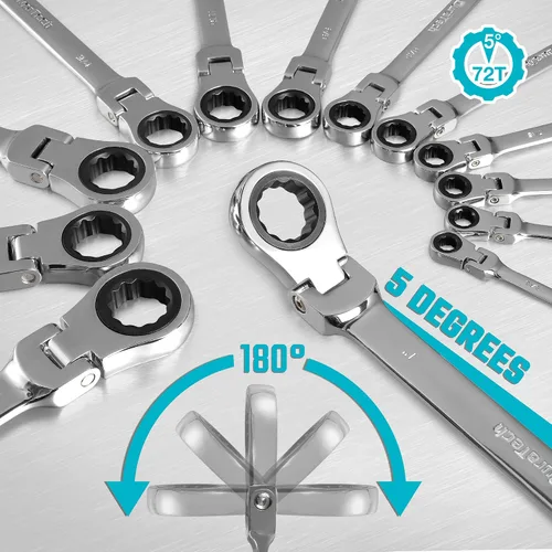 Vista 3 de DURATECH Llave combinada de trinquete con cabeza flexible de 1/2", SAE, 72 dientes, acero CR-V