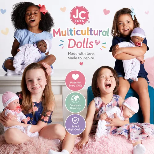 Vista 4 de JC Toys, La Baby, muñeca bebé de 16 pulgadas, cuerpo suave y lavable, color azul, con accesorios, para niños de 12 meses en adelante, diseñada por