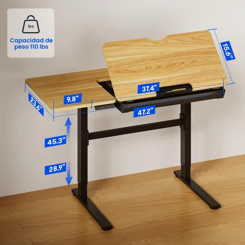 Vista 8 de FLEXISPOT Mesa de dibujo eléctrica de altura ajustable de 47.2 x 23.6 pulgadas, escritorio de dibujo de pie con parte superior extensible, estación