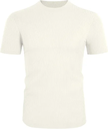 Vista 2 de Pretifeel Suéter de manga corta para hombre, cuello alto, básico, liso, ajustado, de punto