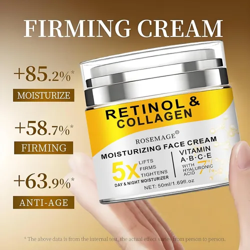 Vista 6 de Crema de retinol para rostro con colágeno y ácido hialurónico - Crema antienvejecimiento antiarrugas para mujeres y hombres - Hidratante facial