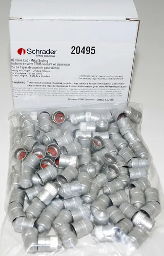 Vista 2 de Schrader TPMS Solutions Tapón de válvula de sellado de metal plateado, paquete de 100
