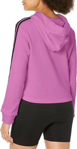 Vista 2 de adidas Essentials - Sudadera corta con capucha de 3 rayas para mujer, Blanconegro