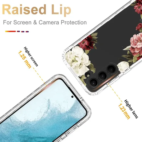 Vista 2 de Funda para Galaxy S23 con protector de pantalla de vidrio templado, funda protectora de cuerpo completo con bonito patrón floral transparente