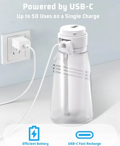 Vista 6 de Bidé portátil para viajes con botella de 13.5 fl oz, bidé eléctrico recargable de viaje con 3 modos de presión, rociador de bidé de mano impermeable