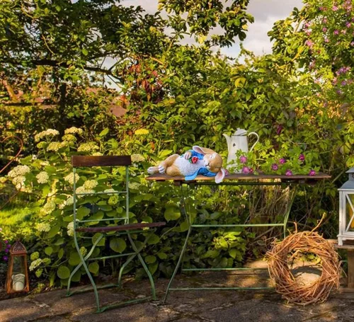 Vista 6 de iRonrain Estatuas de jardín, conejito de fantasía, decoración de arte al aire libre, figuras de animales para el día de Acción de Gracias
