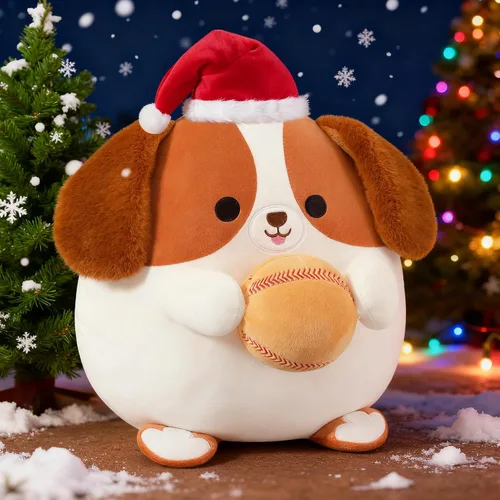 Vista 3 de Onsoyours Animal de Peluche Original de Perro Beagle Navideño con Gorro de Béisbol de Santa - Juguete de Peluche de Cachorro Deportivo Suave de 12