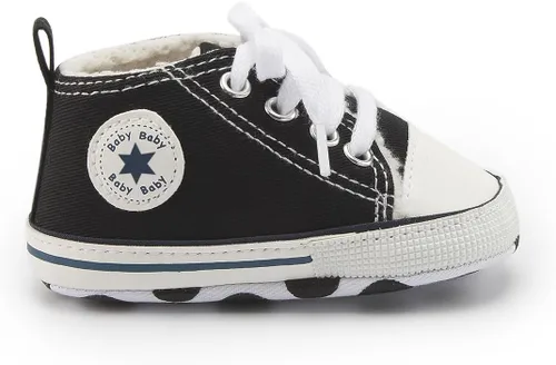 Vista 6 de KIDSUN - Zapatos deportivos unisex de caña alta para bebés, mezclilla de lona, suela antideslizante, suaves, para los primeros pasos