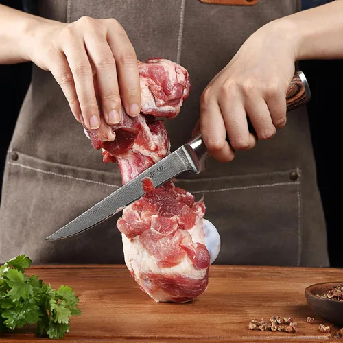 Vista 5 de Wakoli EDIB - Cuchillo deshuesador de damasco, hoja de precisión de 5.7 pulgadas, cuchillo de cocina profesional con núcleo VG10, mango ergonómico