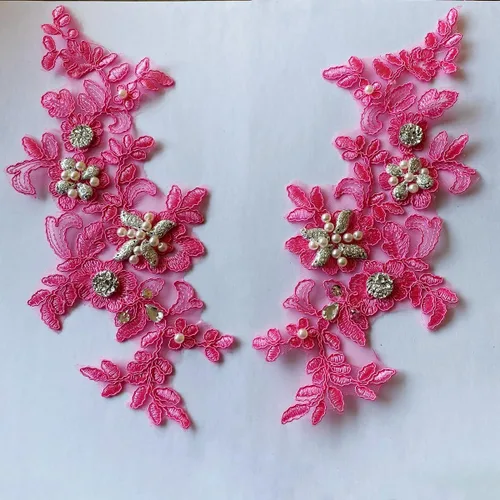 Vista 20 de Parches de tela de encaje fino bordados con diamantes de imitación bordados, decoración de vestido para coser en lentejuelas cuentas, accesorio