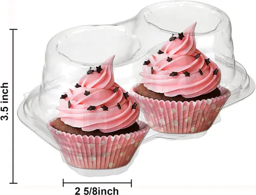 Vista 2 de Bekith 60 recipientes de plástico con 2 compartimentos para cupcakes, desechables con tapa hermética conectada, caja transparente apilable