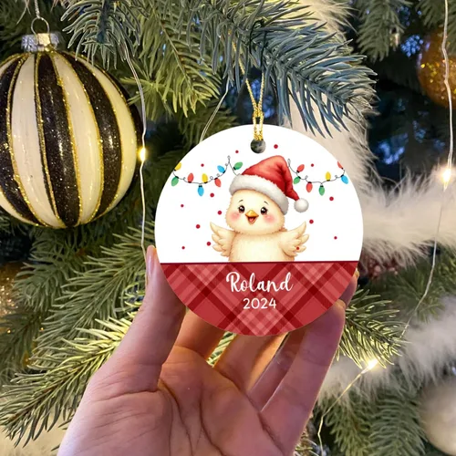 Vista 2 de Adorno de Navidad personalizado de pollito bebé, recuerdo con nombre personalizado para Navidad 2025, adorno de pollito regalo para amantes