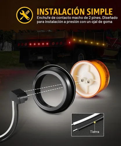 Vista 6 de Partsam 10 luces redondas ámbar de 2.5 pulgadas, 8 luces LED de marcador de remolque, luz de liquidación con coleta y ojales para cámper, caravana