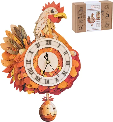 Vista 10 de Rompecabezas de madera 3D para adultos, kit de modelo de reloj de dragón azul con péndulo, rompecabezas 3D para adultos, kit de reloj de pared DIY