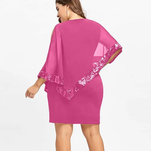 Vista 5 de SequinDressfor Women Plus Size Cold Shoulder Asymmetric Chiffon Strapless Sequins Dress Christmas Party Dress