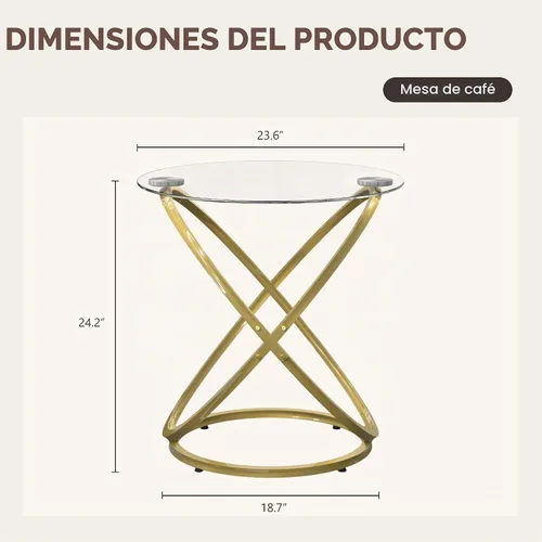 Vista 7 de Mesa de Café de Vidrio Otterease, Mesa Auxiliar Moderna con Marco de Metal Dorado en Forma de Anillo, Mesa de Café Redonda de Vidrio