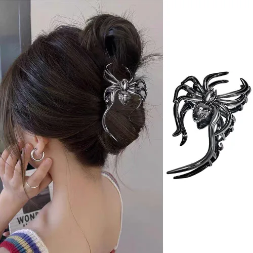 Vista 9 de Pinzas de pelo de aleación de calavera – Divertidas pinzas punk, agarre fuerte para cabello grueso y fino, accesorios de metal plateado