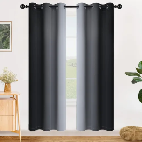 Vista 208 de SimpleHome Cortinas degradadas degradadas para oscurecer la habitación de 36 pulgadas de largo para dormitorio, con ojales y bloqueo de luz Negro