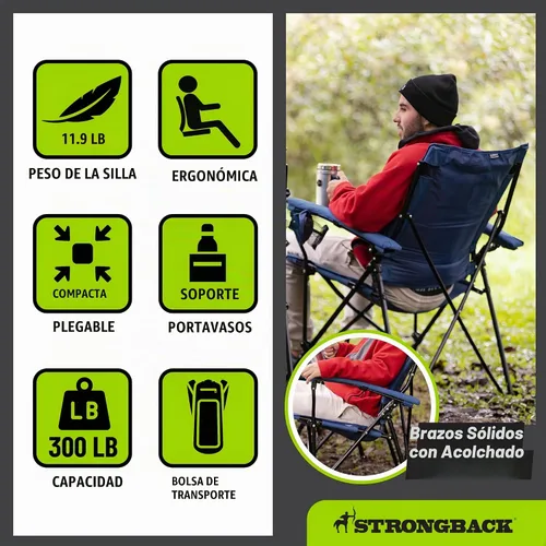 Vista 6 de STRONGBACK Elite silla plegable para campamento, césped, silla de descanso, asiento de campamento resistente para el aire libre con soporte lumbar
