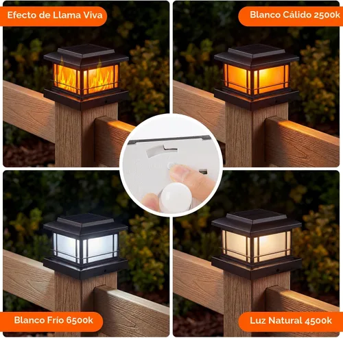 Vista 2 de JOFIOS Luces solares de llama parpadeante para exteriores, luces de poste negras con 3 temperaturas de color, se adapta a postes de madera/vinilo