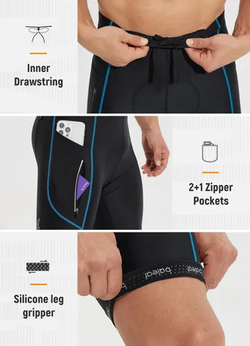 Vista 4 de BALEAF Pantalones cortos de ciclismo acolchados de licra para ciclismo de carretera MTB con bolsillos acolchados con cremallera UPF 50+