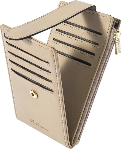 Vista 25 de Chelmon Cartera de mujer delgada con bloqueo RFID, billetera plegable con varios compartimientos para tarjetas con bolsillo con cremallera, Beige