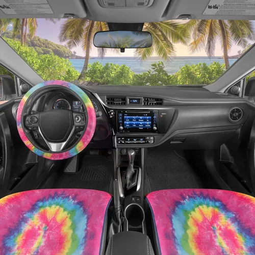 Vista 4 de Carbella Forro de asiento de teñido anudado arcoíris de 3 piezas