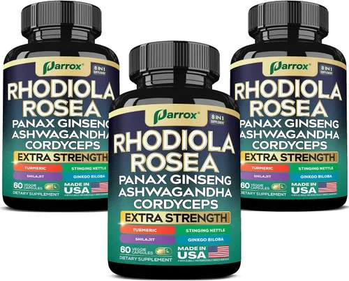Vista 9 de Rhodiola Rosea Panax Ginseng Ashwagandha Cordyceps Champiñón Cúrcuma Ginkgo Biloba Ortiga Adaptógeno Mezcla Suplemento Cápsulas para Apoyo Diario