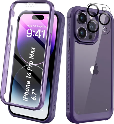 Vista 25 de Compatible con iPhone 14 Plus Funda, Protector de Pantalla Integrado, con Protector de Lente de Cámara, [Compatible con MagSafe] Funda de Cuerpo