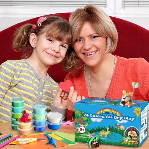 Vista 5 de ifergoo Kit de arcilla para modelar para niños, arcilla mágica de secado al aire de 24 colores, ultra ligera, segura y no tóxica, gran regalo