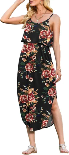 Vista 14 de LILBETTER Vestido midi de playa casual de verano para mujer con tiras ajustables y divididas 01 Negro
