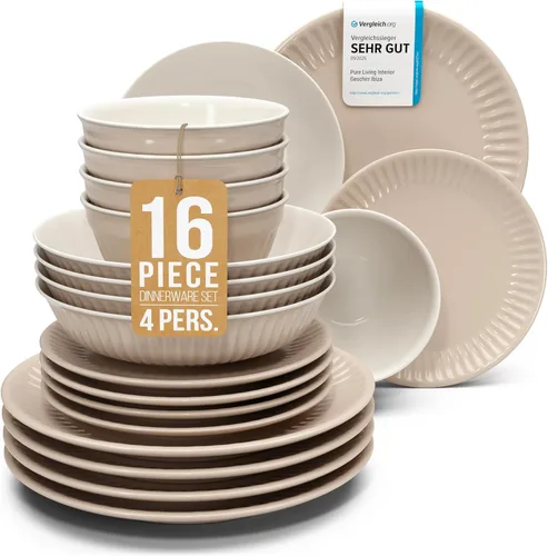 Vista 43 de Juego de vajilla de gres para 4 personas 12 piezas – Juego de platos y cuencos negros mate – Apto para lavavajillas, microondas y resistente a