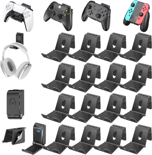 Vista 10 de OIVO Soporte de pared para controlador y auriculares, soporte plegable para auriculares, soporte para controlador de juegos, organizador