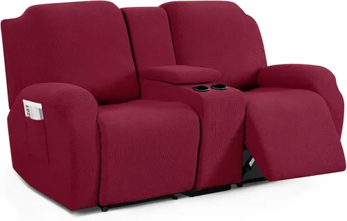 Vista 11 de TAOCOCO Funda reclinable para sofá biplaza con consola central, funda elástica para sofá reclinable de 2 asientos, fundas de sofá reclinable de Beige
