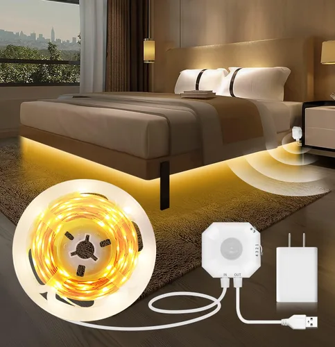 Vista 10 de MATICOD Luces con sensor de movimiento para interiores debajo de la cama, tira de luz LED RGB con control de aplicación, luces nocturnas