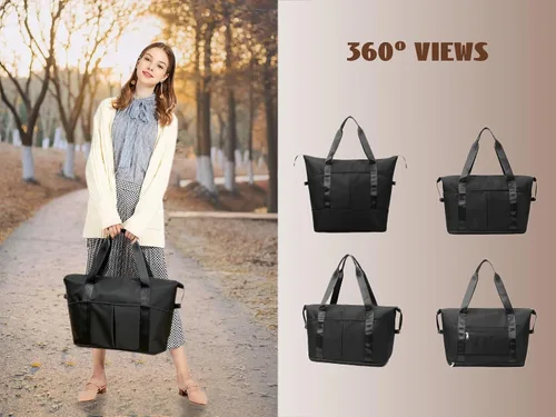 Vista 5 de Bolsa de lona expandible, bolsa de viaje, bolsa de gimnasio deportiva para mujeres y hombres, fin de semana, durante la noche, hospital, para llevar